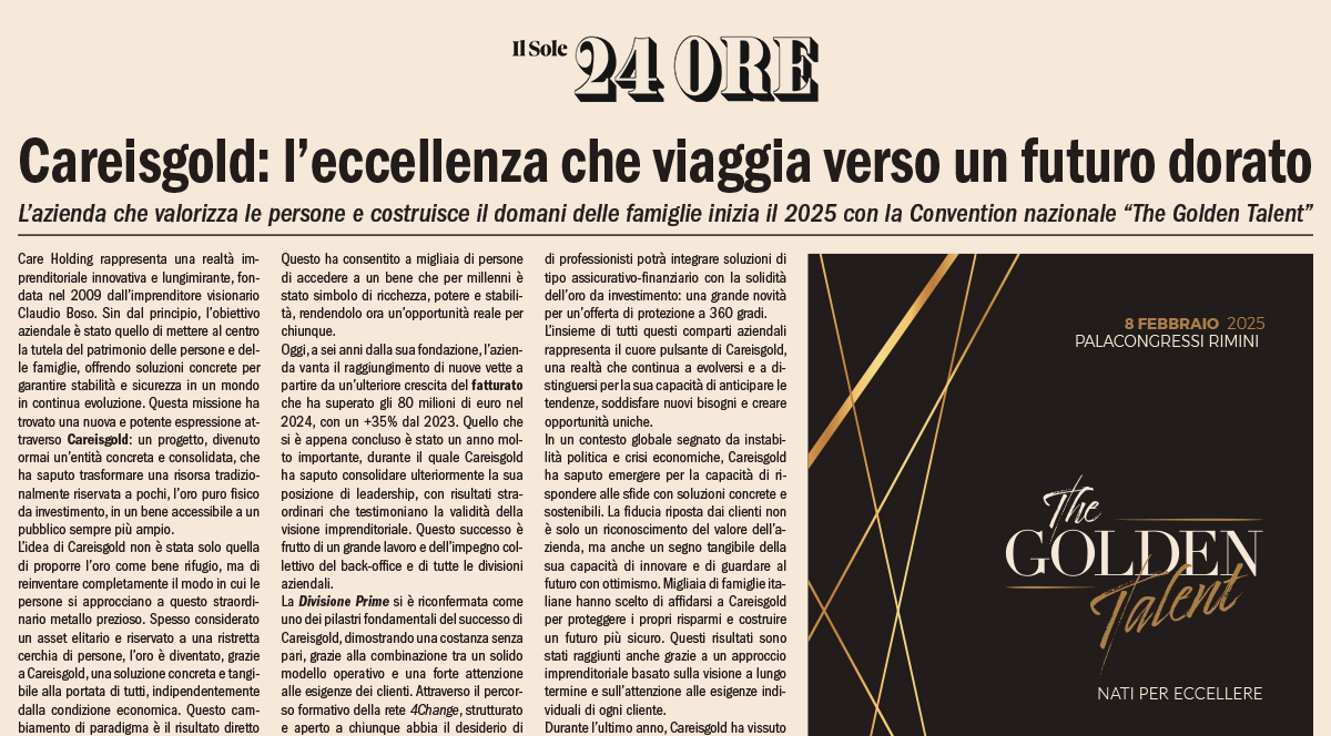 Careisgold: l’eccellenza che viaggia verso un futuro dorato